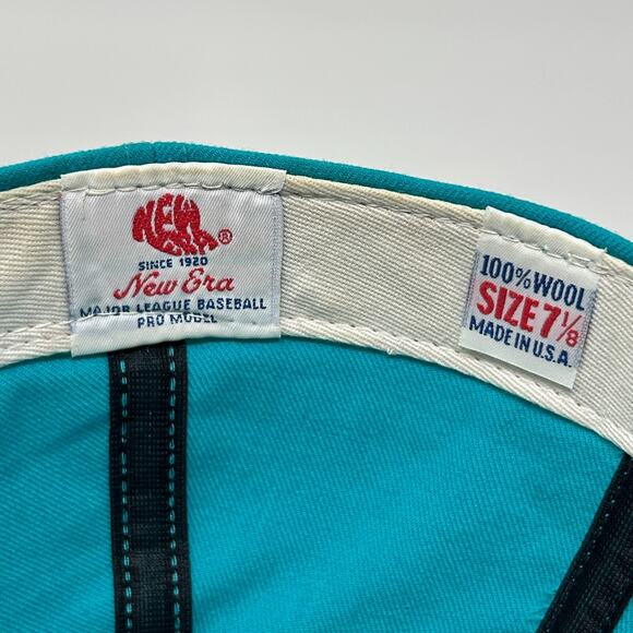 Vintage 90s Florida Marlins Hat Baseball Cap Fitted 7 1/8 Green New Era USA Made - Picture 12 of 14